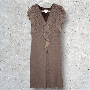 VTG J.B.S. LTD Brown Polka Dot Dress V-neck‎ Butterfly Sleeves Size XL 16